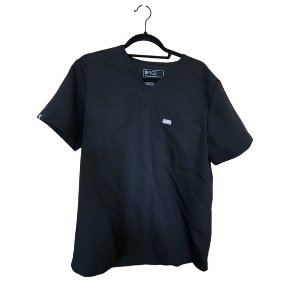 Figs Technical Collection Black V-Neck Short Sleeve Scrub Top W/ Pocket Size M - Picture 1 of 2